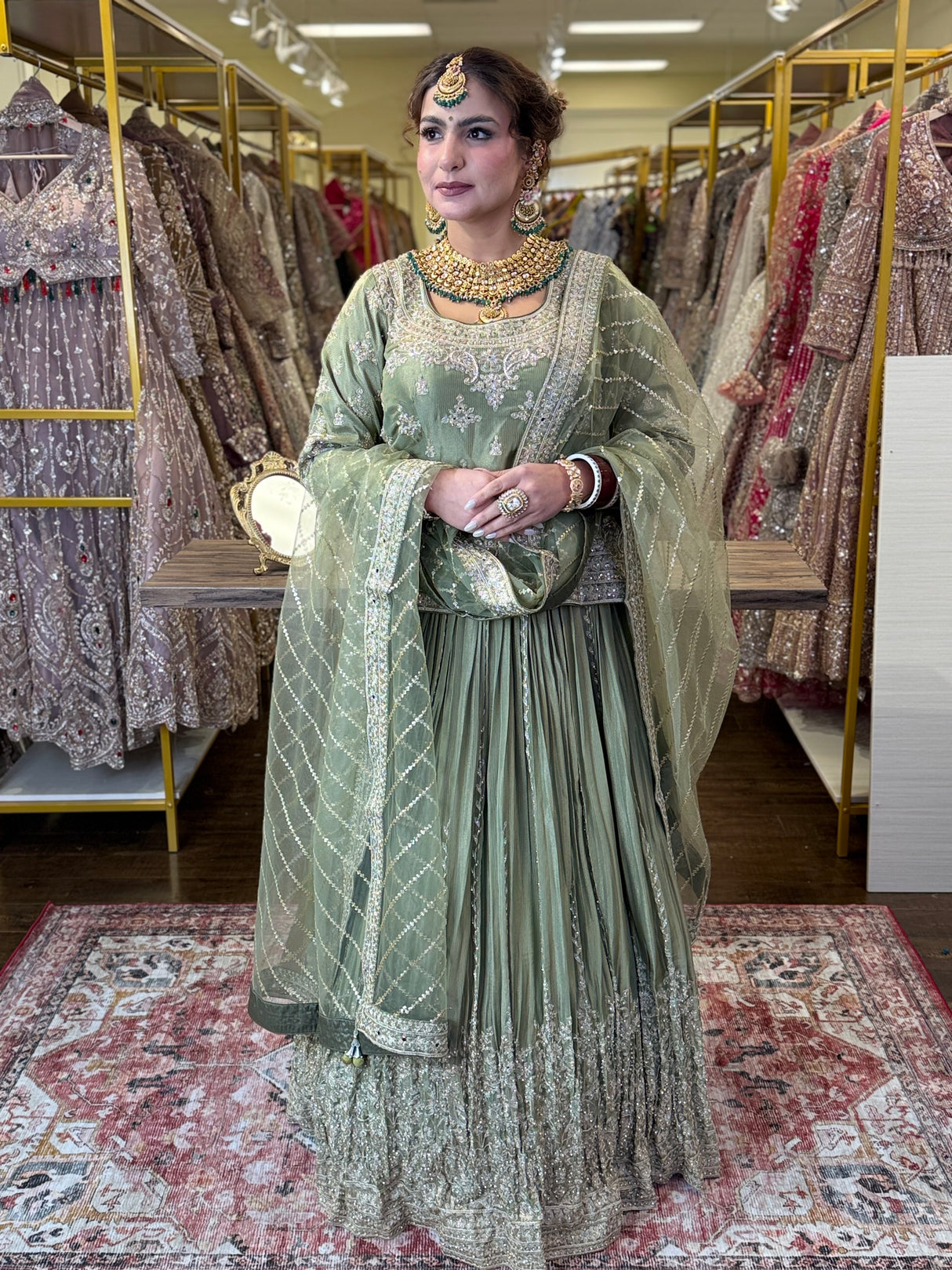 Royal Punjabi Sharara Choli-Sez Green