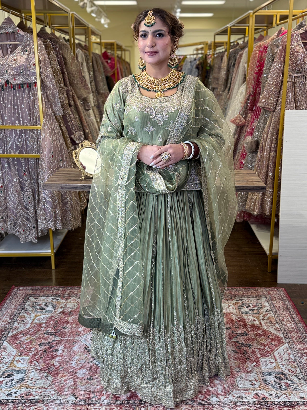 Royal Punjabi Sharara Choli-Sez Green