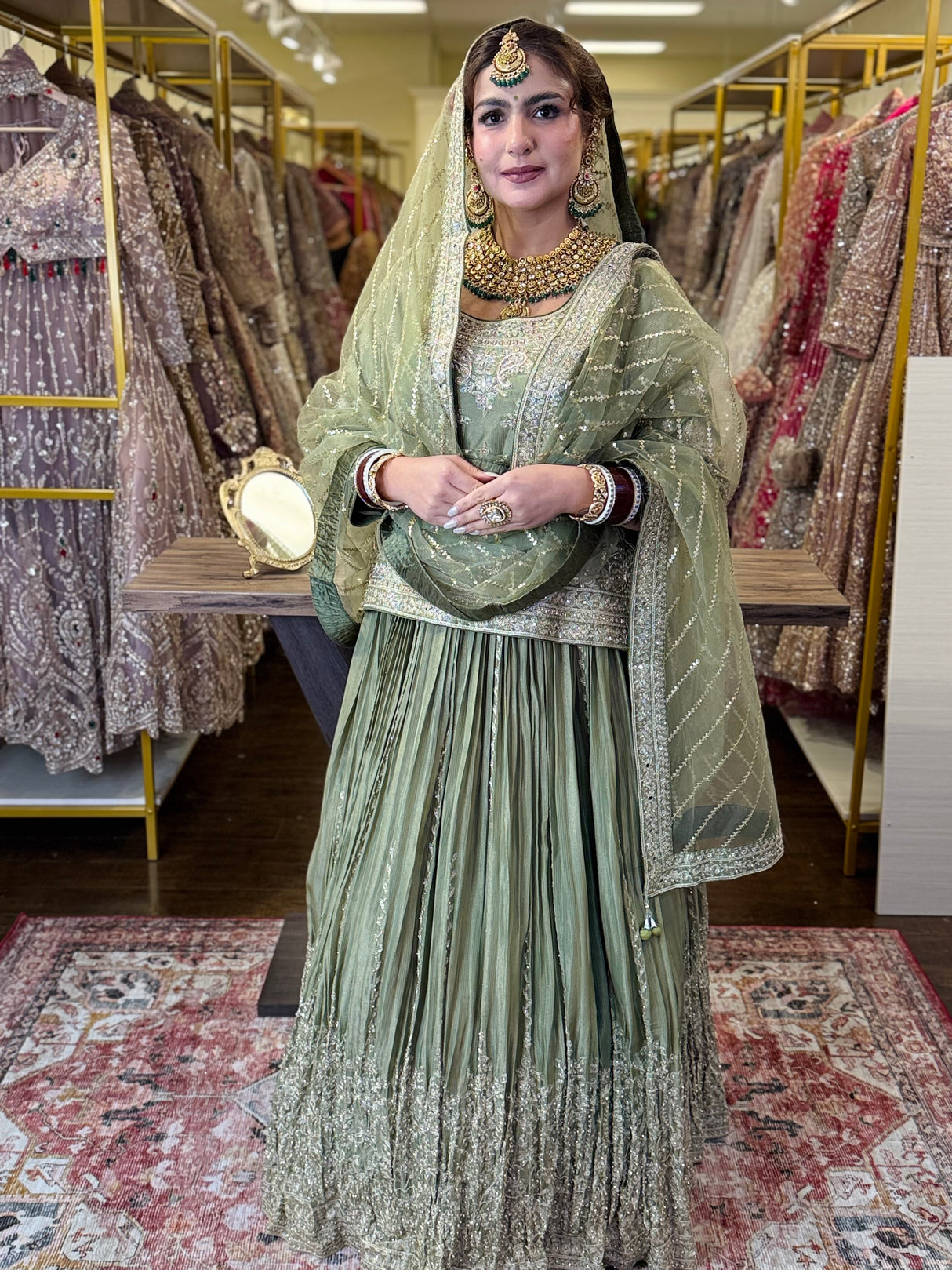 Royal Punjabi Sharara Choli-Sez Green