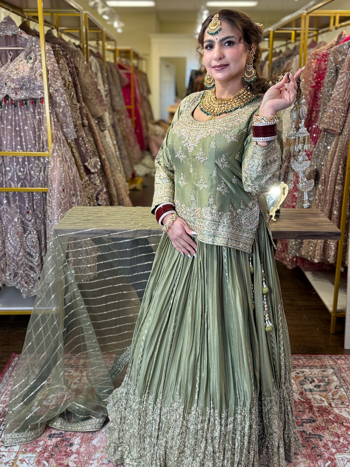 Royal Punjabi Sharara Choli-Sez Green