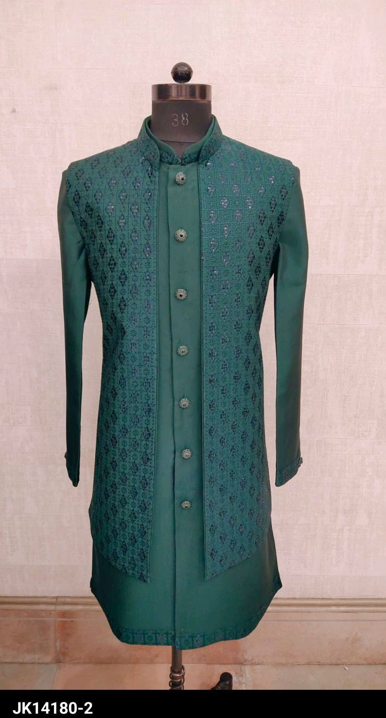 Elegant Green Thread Embroidered Jacket Style