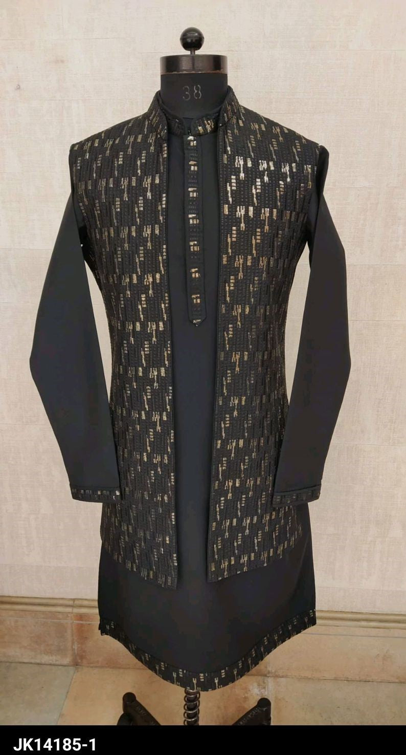 Black Sequined Kurta Jacket Set