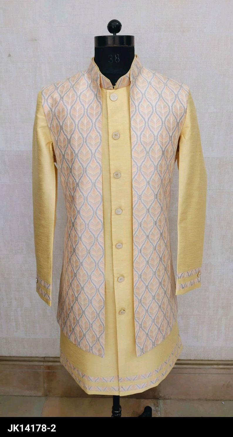 yellow Ethnic Jacket, Kurta and trouser set