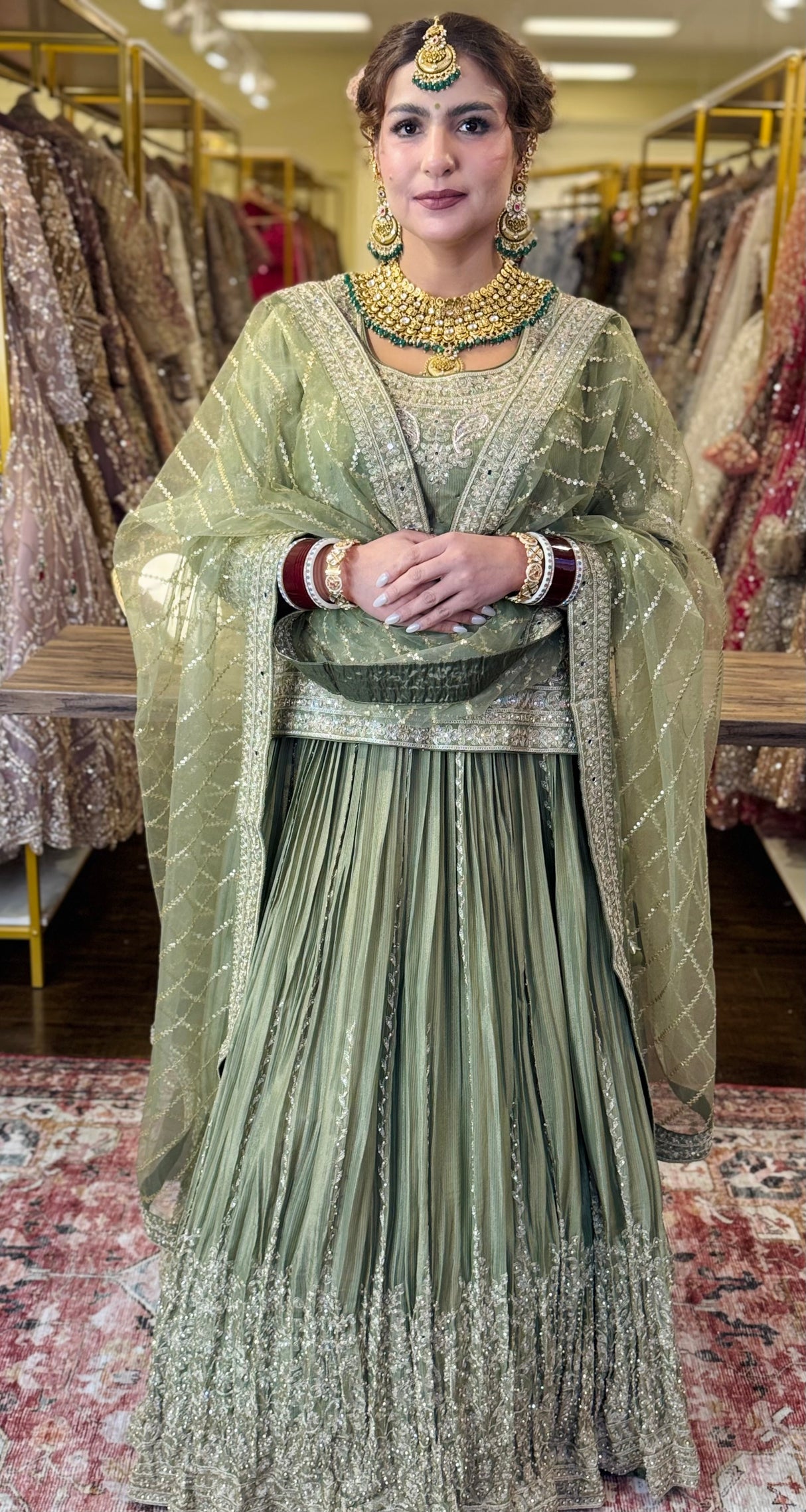 Royal Punjabi Sharara Choli-Sez Green