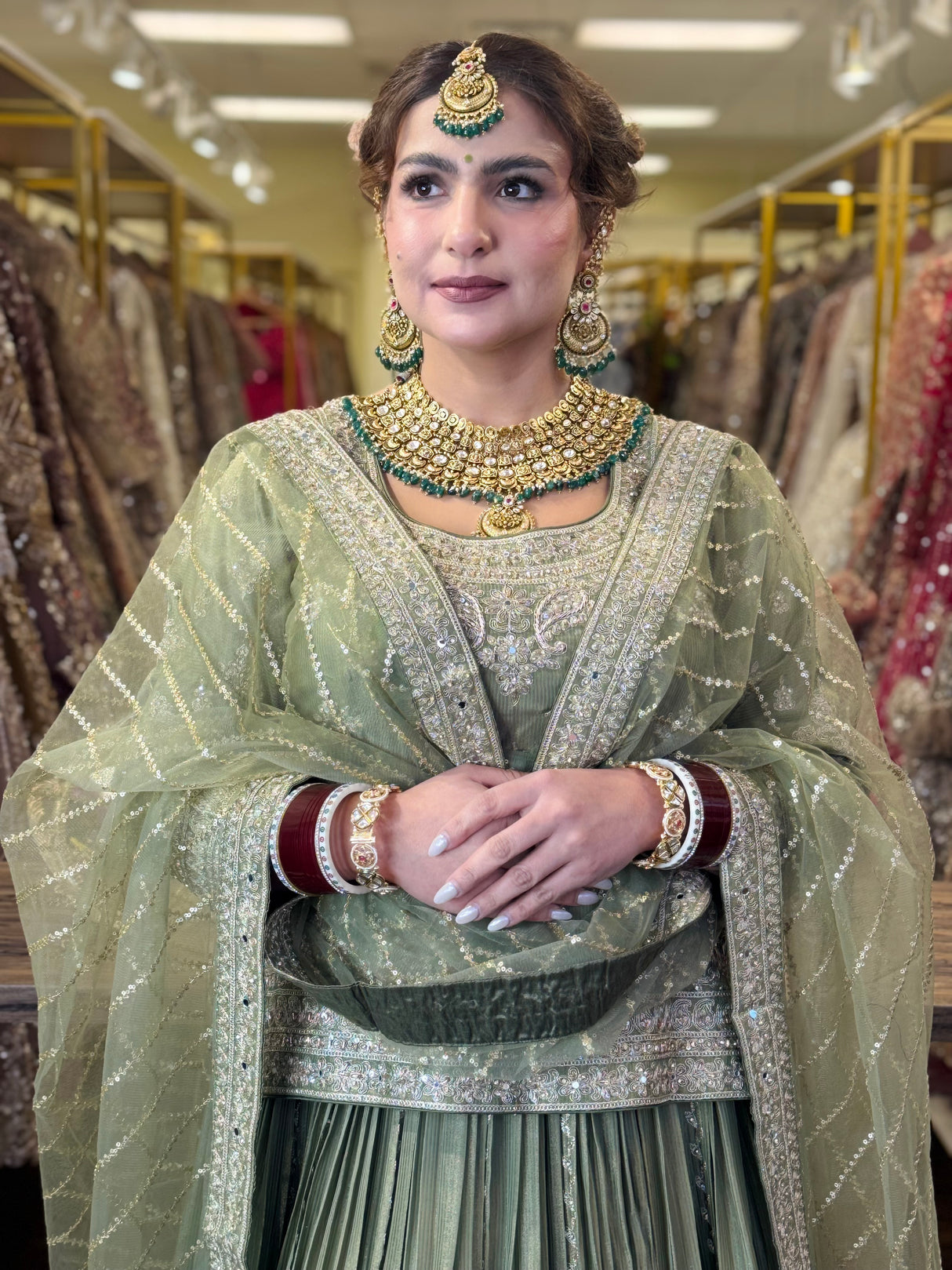 Royal Punjabi Sharara Choli-Sez Green
