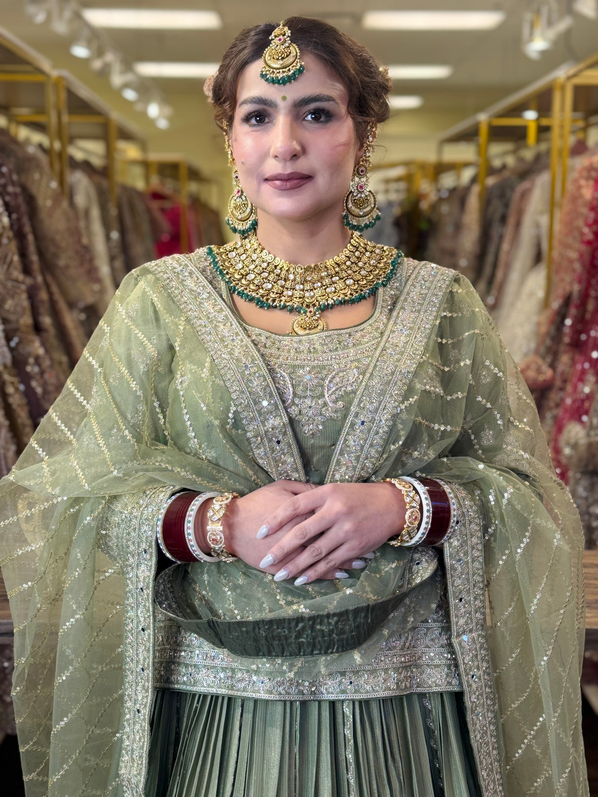 Royal Punjabi Sharara Choli-Sez Green