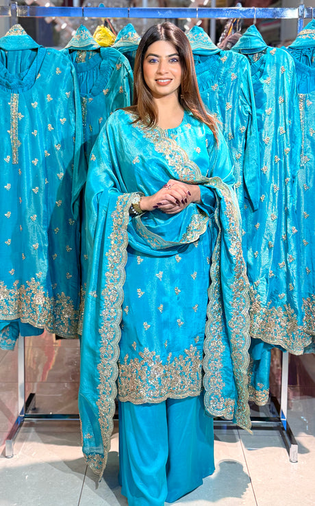 Azure Bloom – Embroidered Elegance