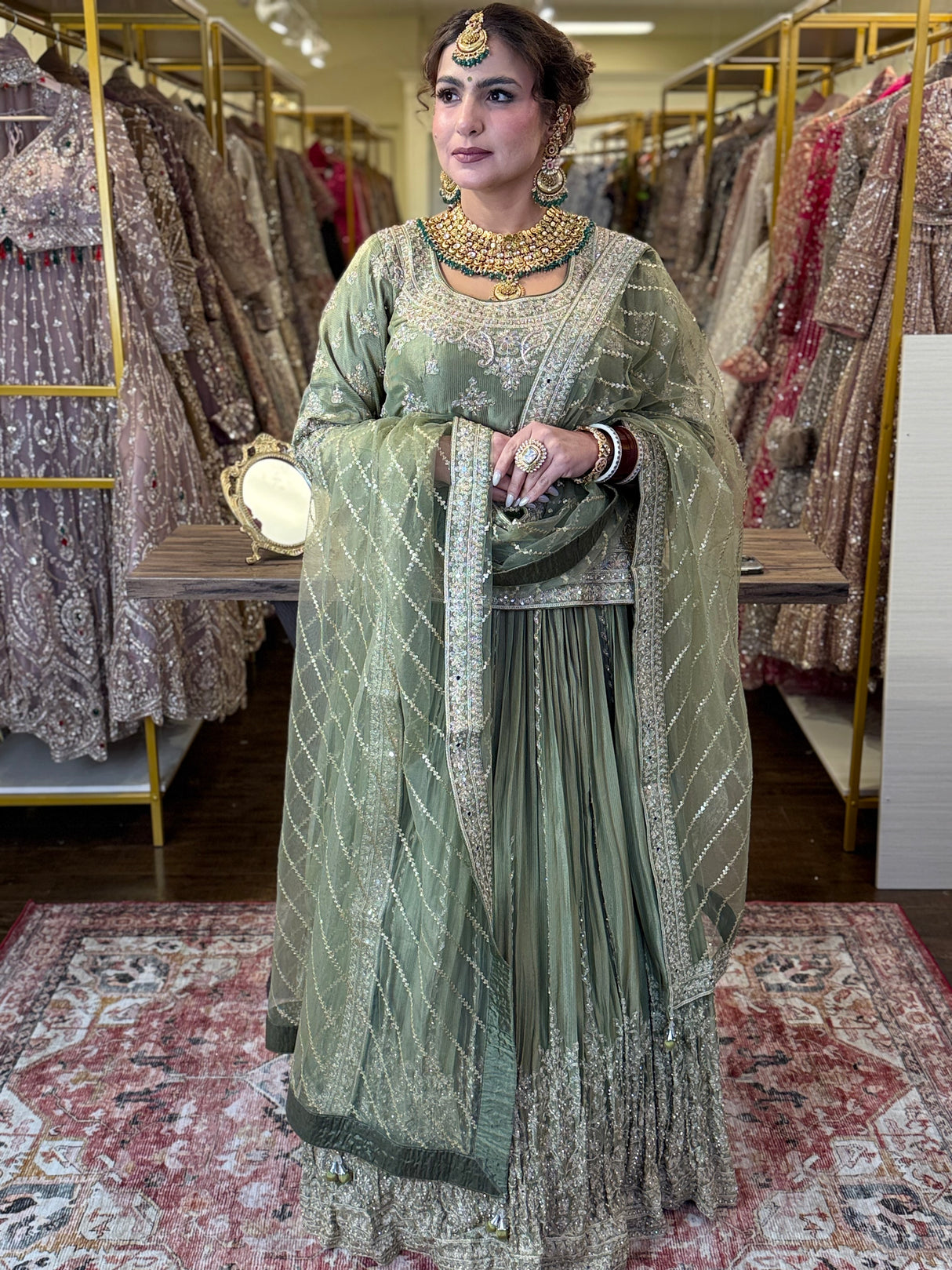 Royal Punjabi Sharara Choli-Sez Green