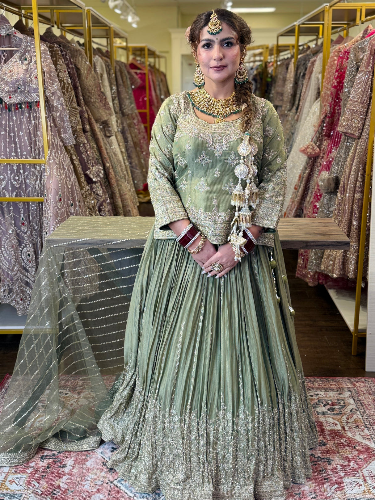 Royal Punjabi Sharara Choli-Sez Green