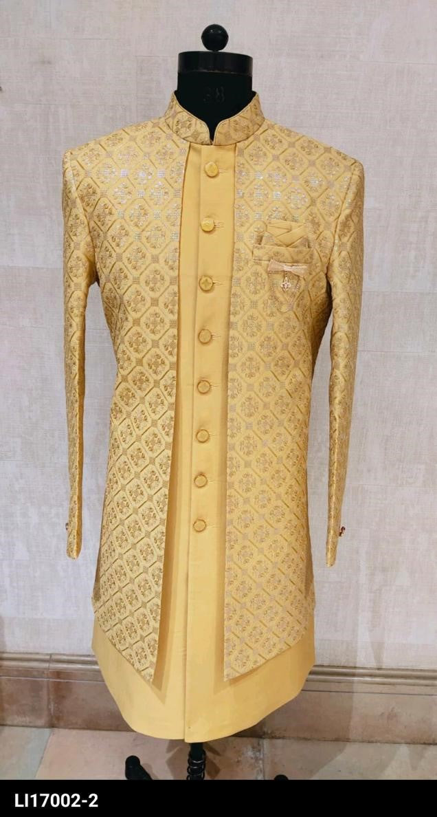 Traditional Men Light Yellow Wedding Indo-western