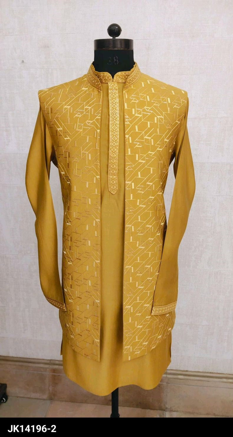 MUSTARD 3-PIECE EMBROIDERED WAIST COAT